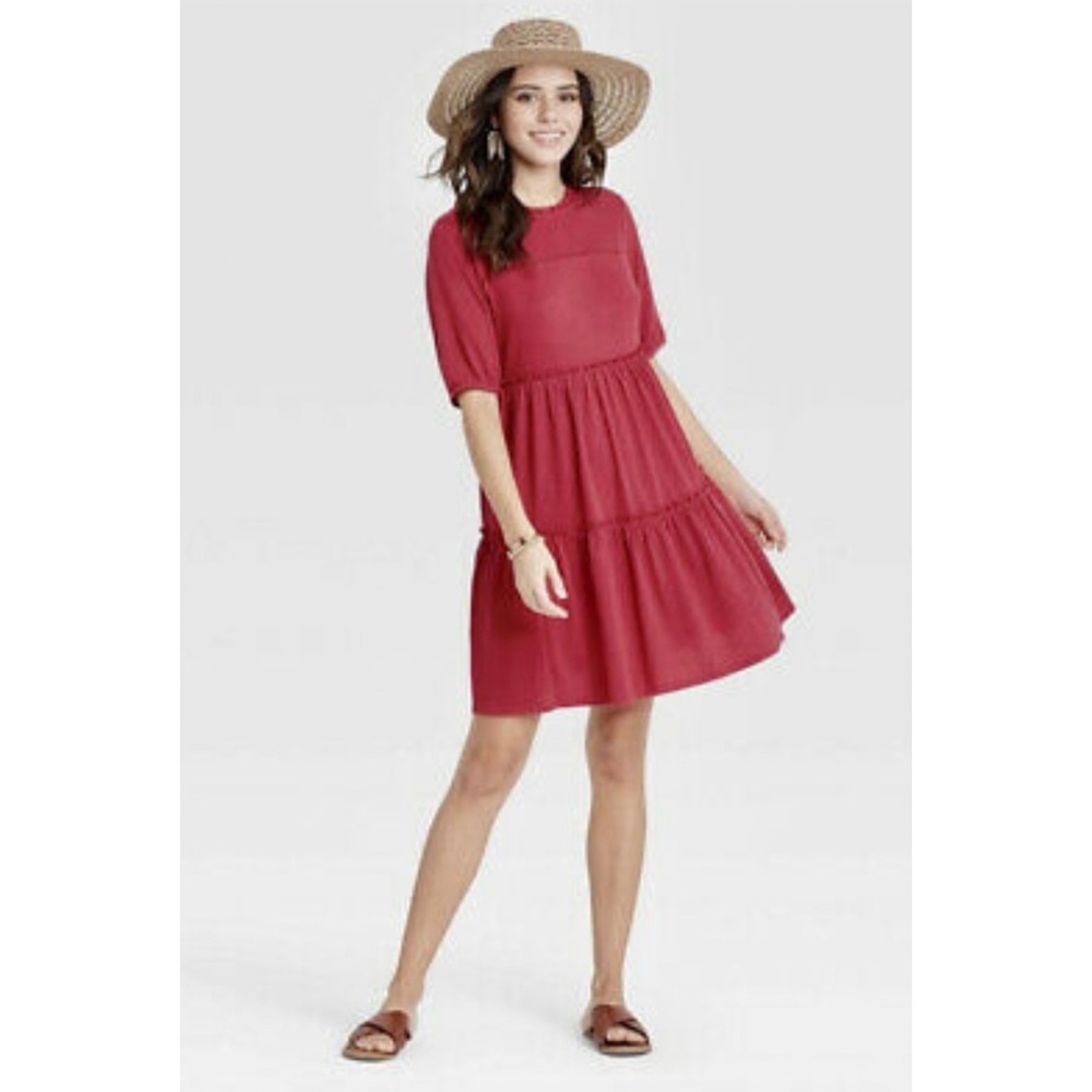 Women’s Short Sleeve Babydoll Dress - Knox Rose (Target) Red Medium Knee Length